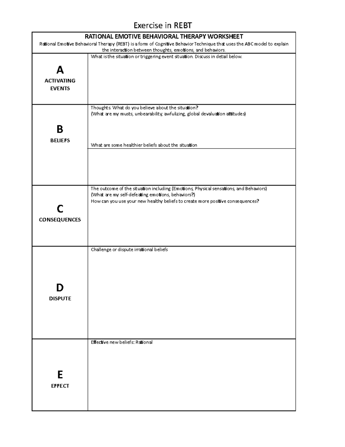 Therahsdkldfsdsds - RATIONAL EMOTIVE BEHAVIORAL THERAPY WORKSHEET ...