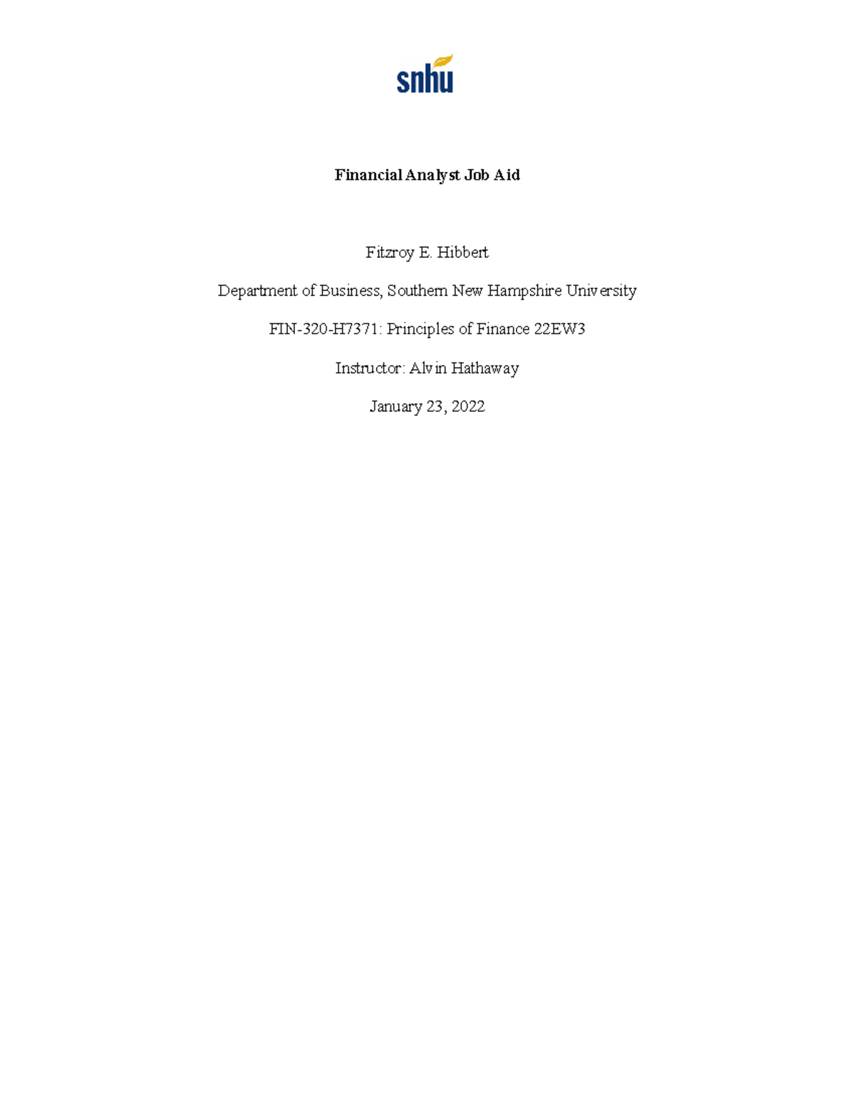 FIN 320 Project One Financial Analyst Job Aid - FIN320 - Financial ...