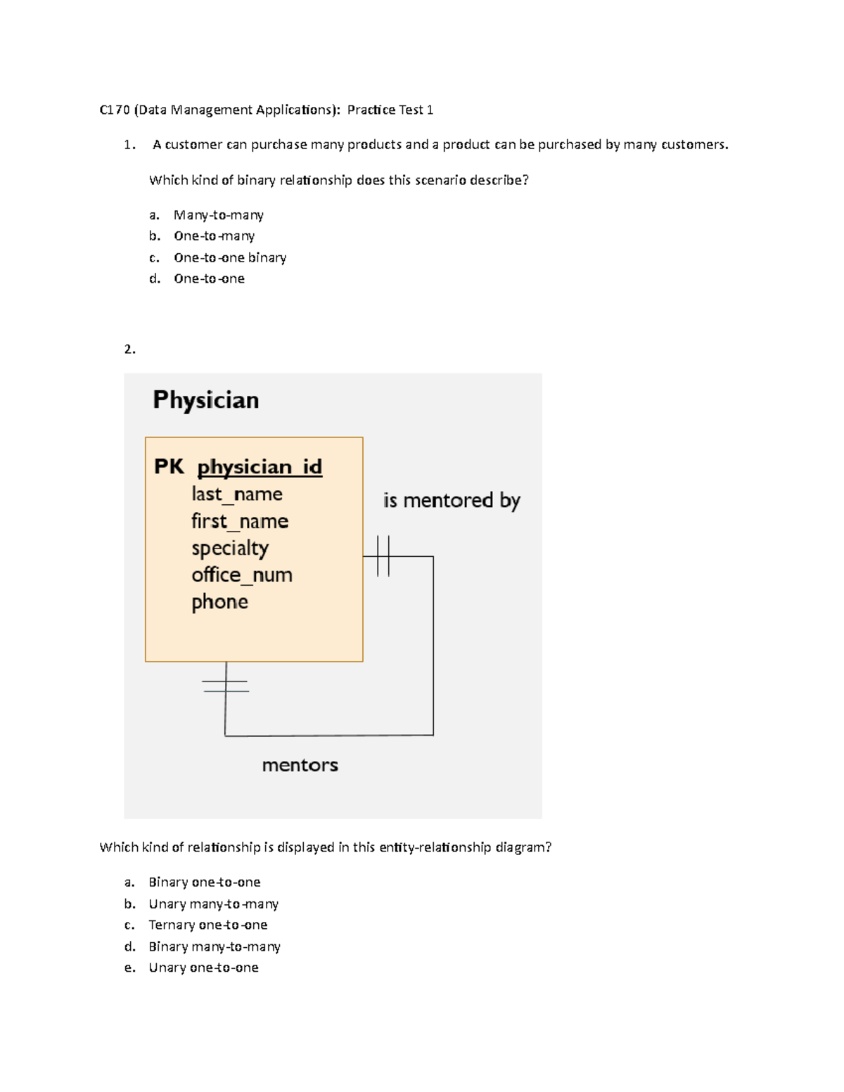 C170 Practice Test 1 With Answer Key - C170 (Data Management ...