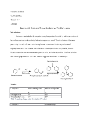 CH 237 Experiment 1 Separating the Components of 