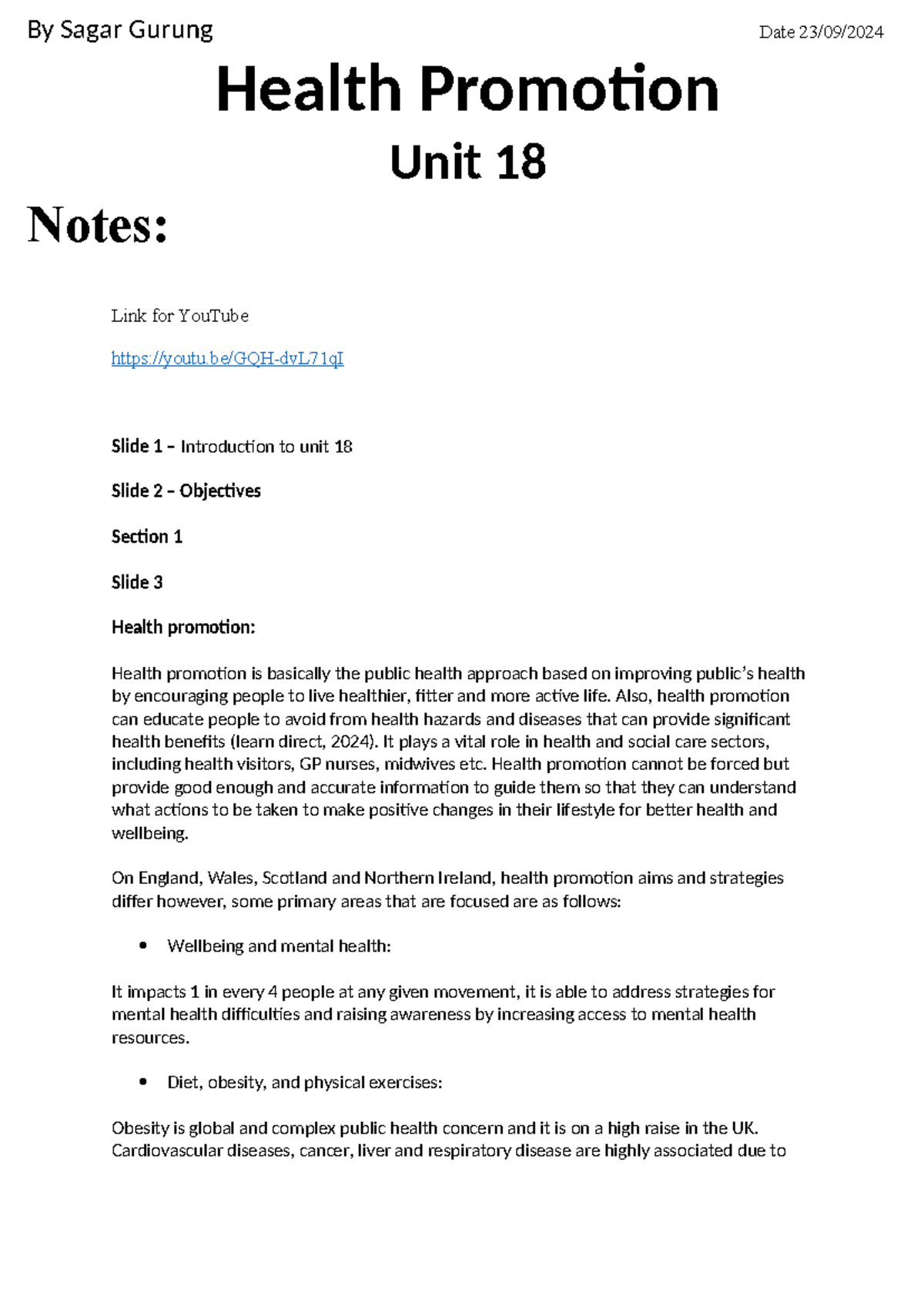 Unit 18 notes - rough - Link for YouTube youtu/GQH-dvL71qI Slide 1 ...