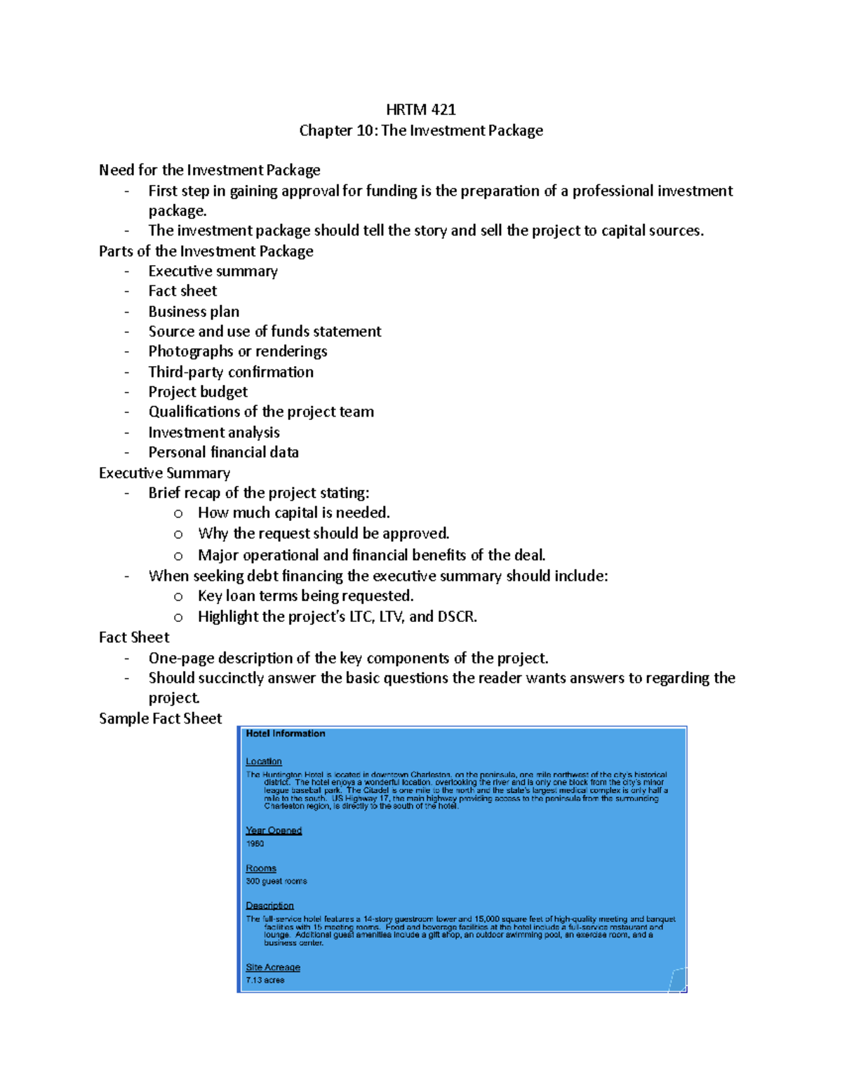 HRTM 421 CH10 The Investment Package - HRTM 421 Chapter 10: The ...