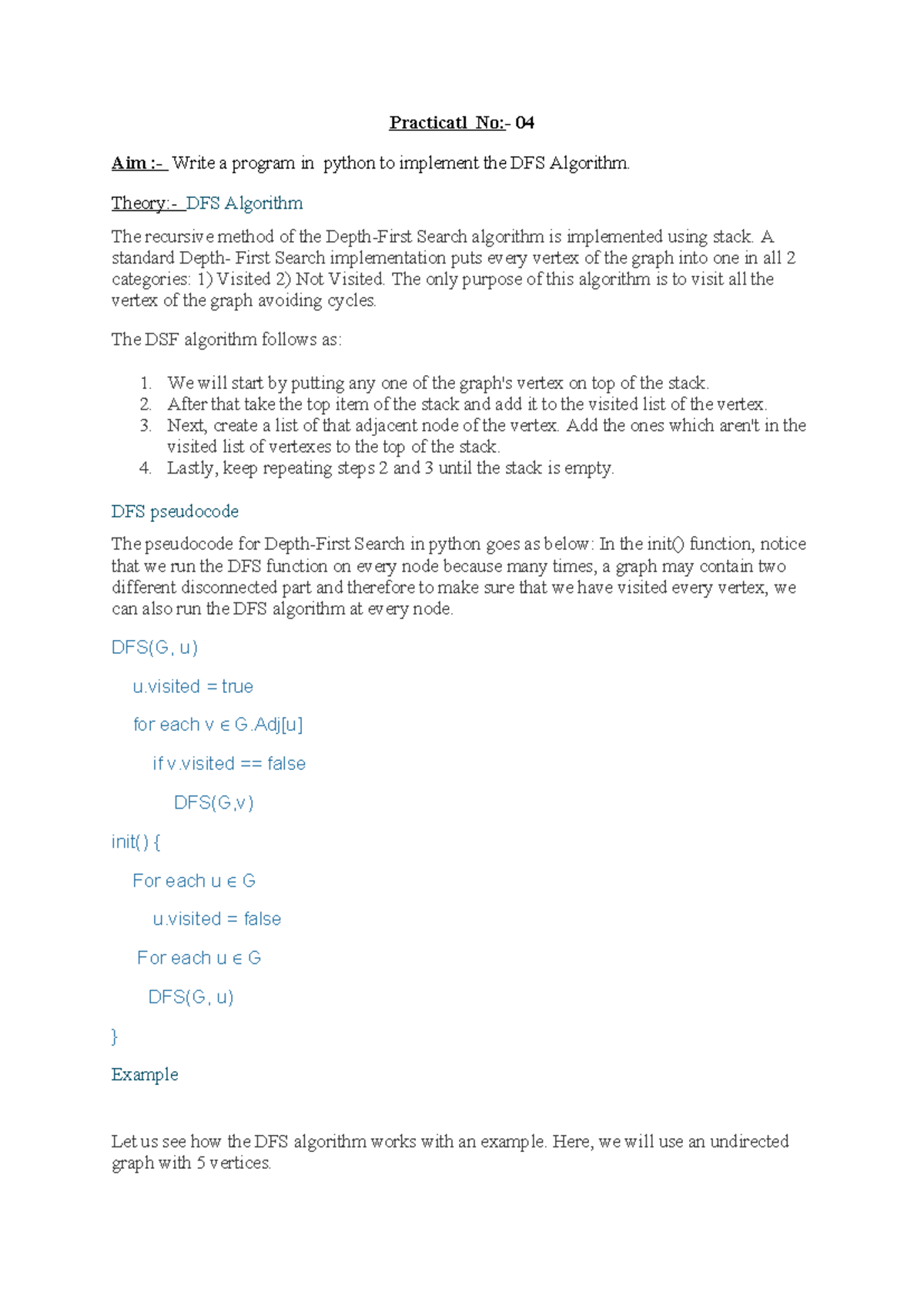 Practical No. 4 - Practicatl No:- 04 Aim :- Write a program in python ...