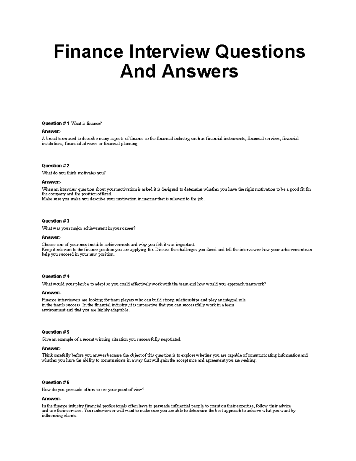 Finance Interview Questions And Answers - Finance Interview Questions ...