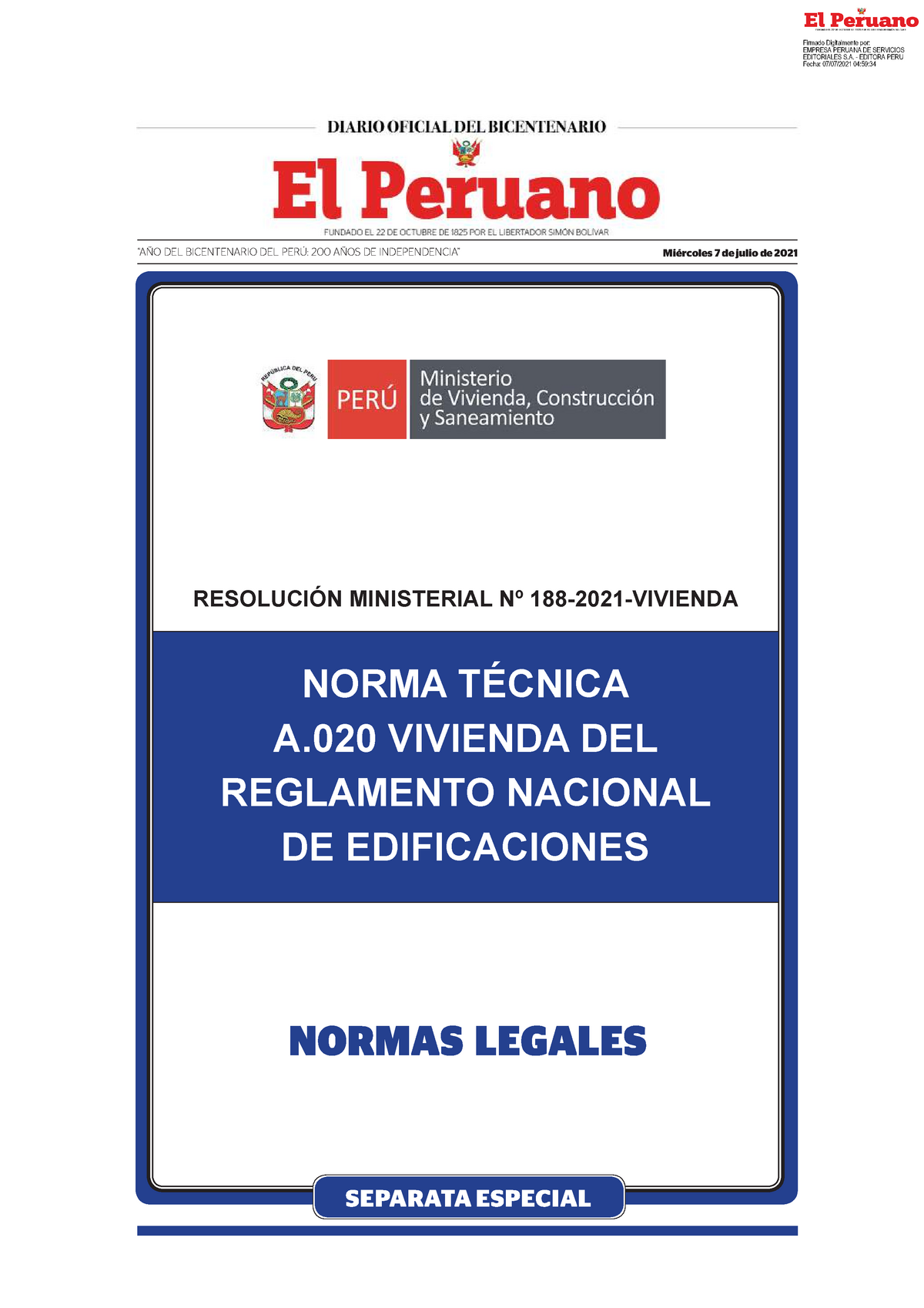 Norma A.020 Reglamento Nacional De Edificaciones, RNE - SEPARATA ...