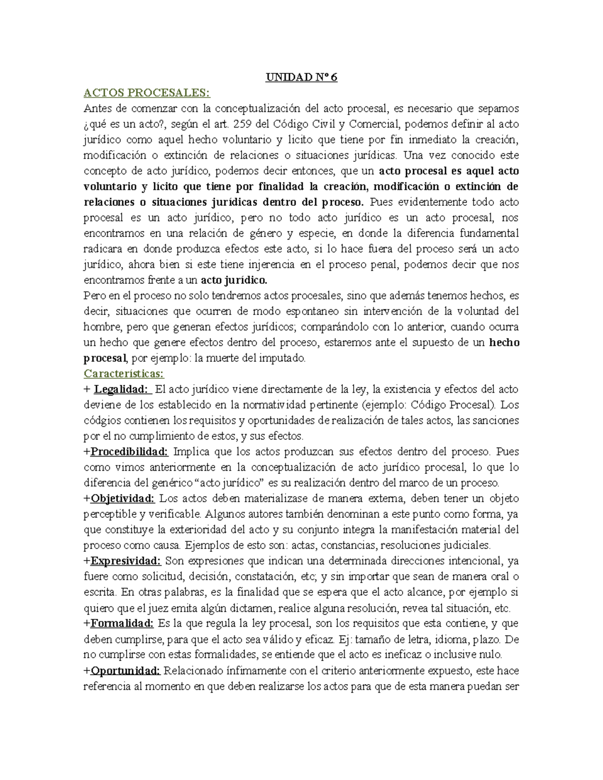 Unidad 6 - Los Actos Procesales En El Derecho Procesal Penal. - UNIDAD ...