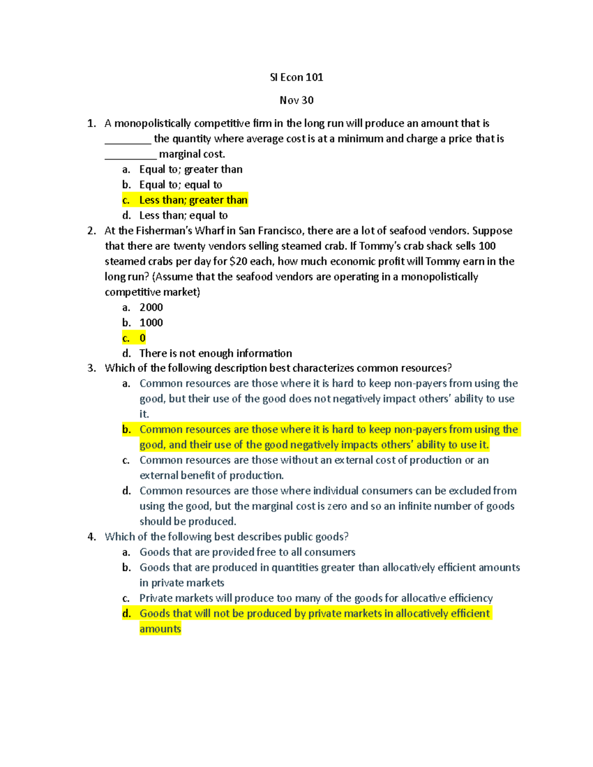 econ 101 - monopolies, public goods, and rival goods - SI Econ 101 Nov ...