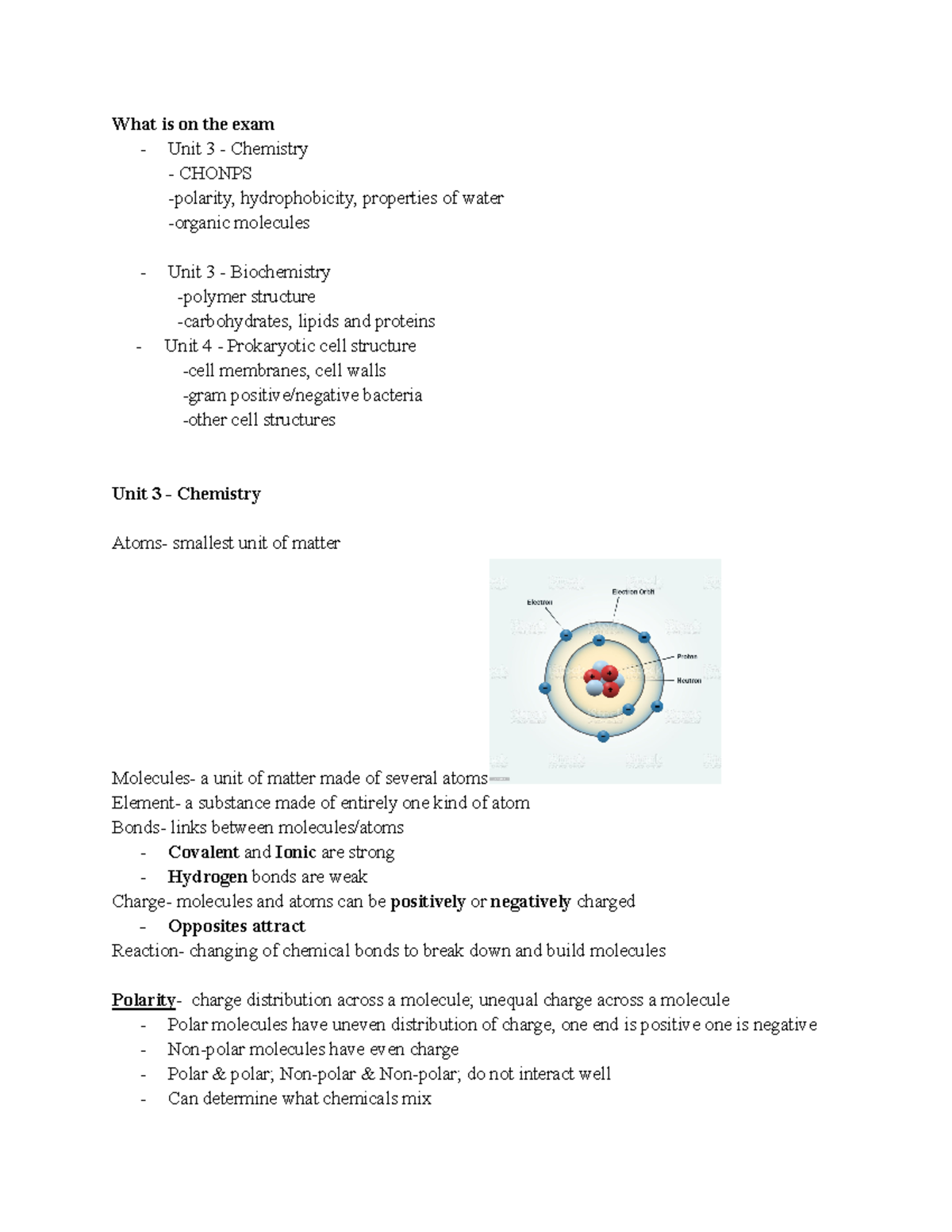 Microbio Study Guide Unit And Unit What Is On The Exam Unit Chemistry Chonps