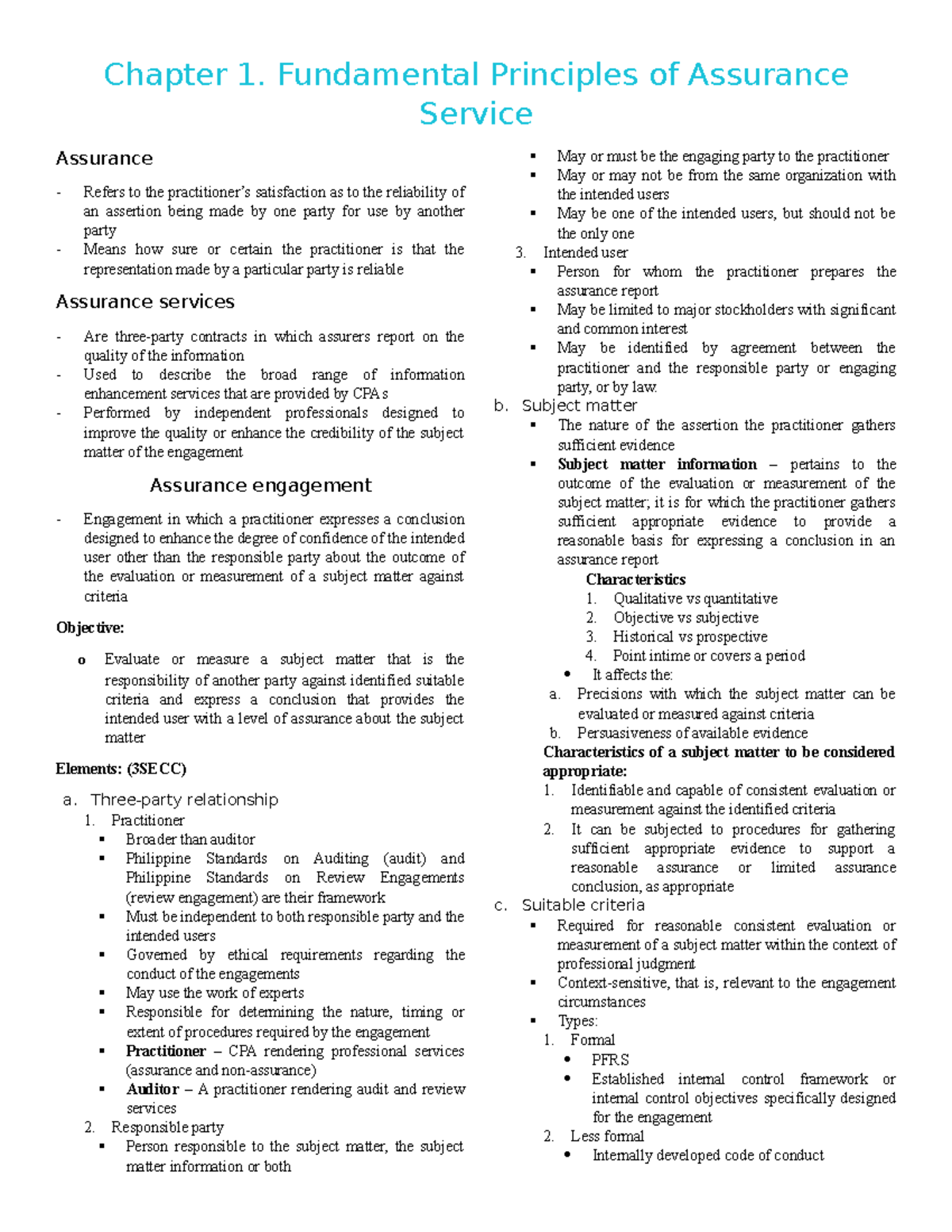 Reviewer Chapter 1 Chapter 1 Fundamental Principles Of Assurance 