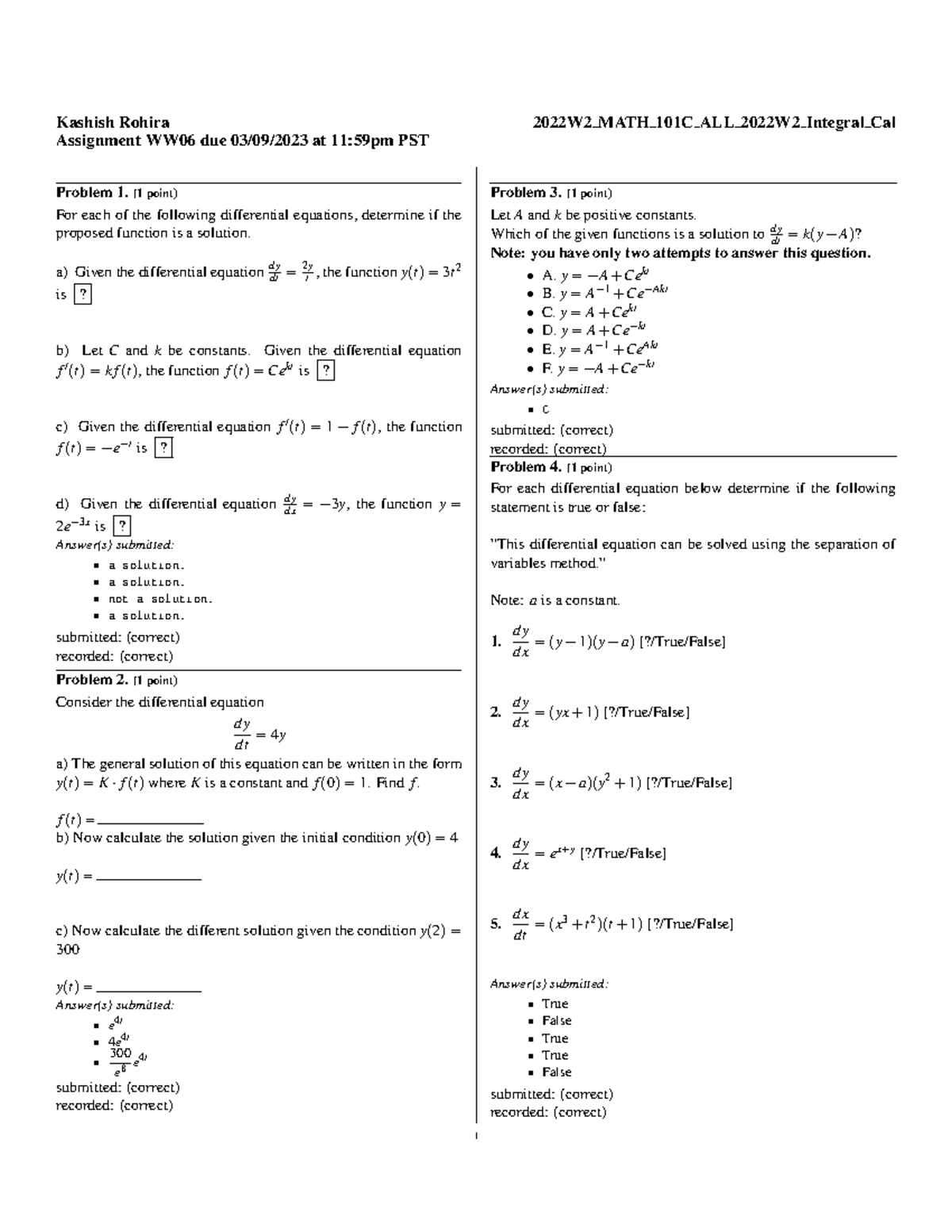 2022W2 MATH 101 WW06 - Kashish Rohira 2022W2 MATH 101C ALL 2022W2 ...