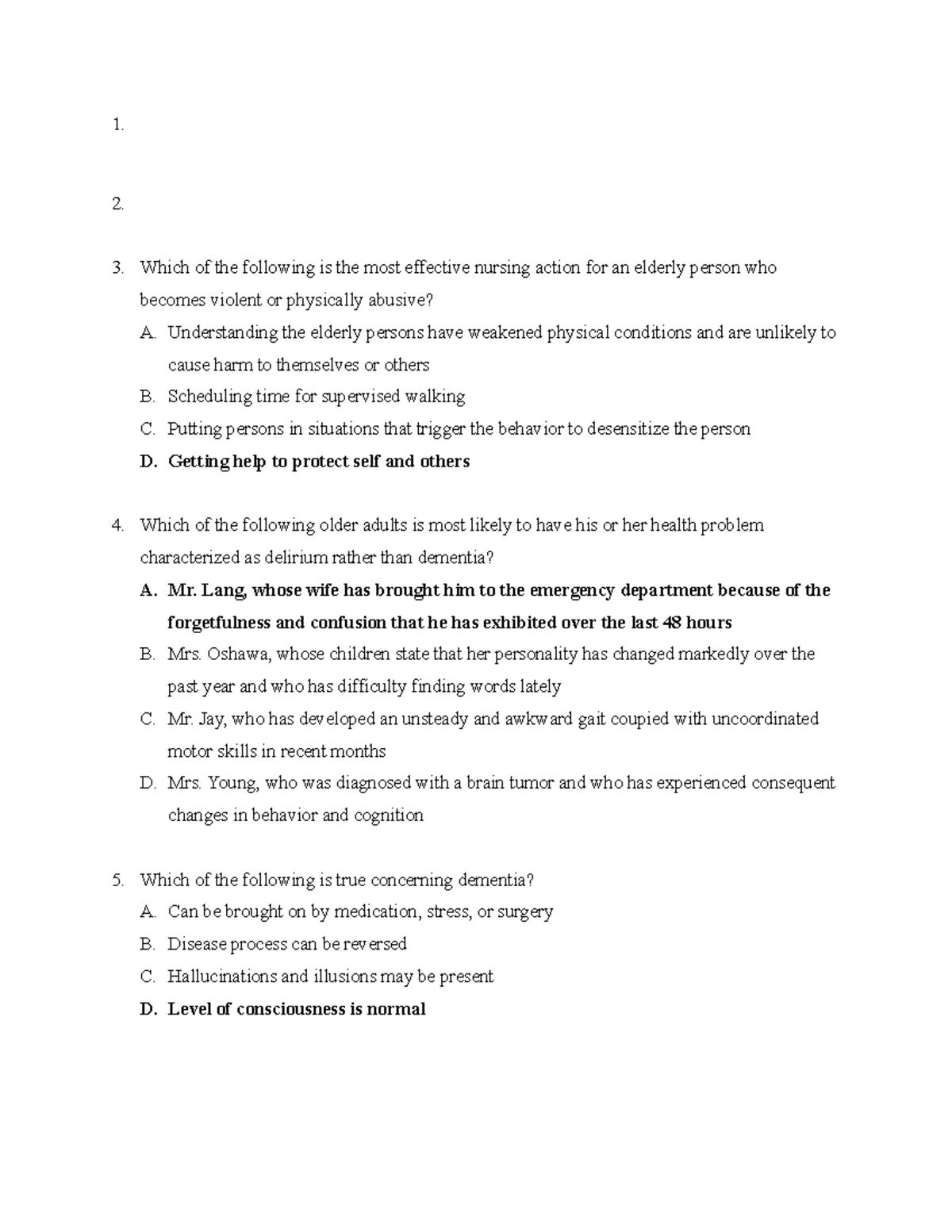 PN2003 PRE- Lecture 5 - 1. 2. Which of the following is the most ...