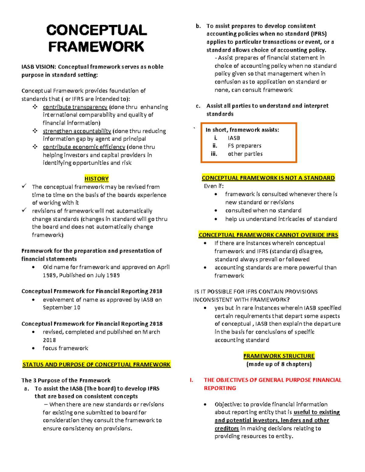 Conceptual Framework - To assist the IASB (The board) to develop IFRS ...