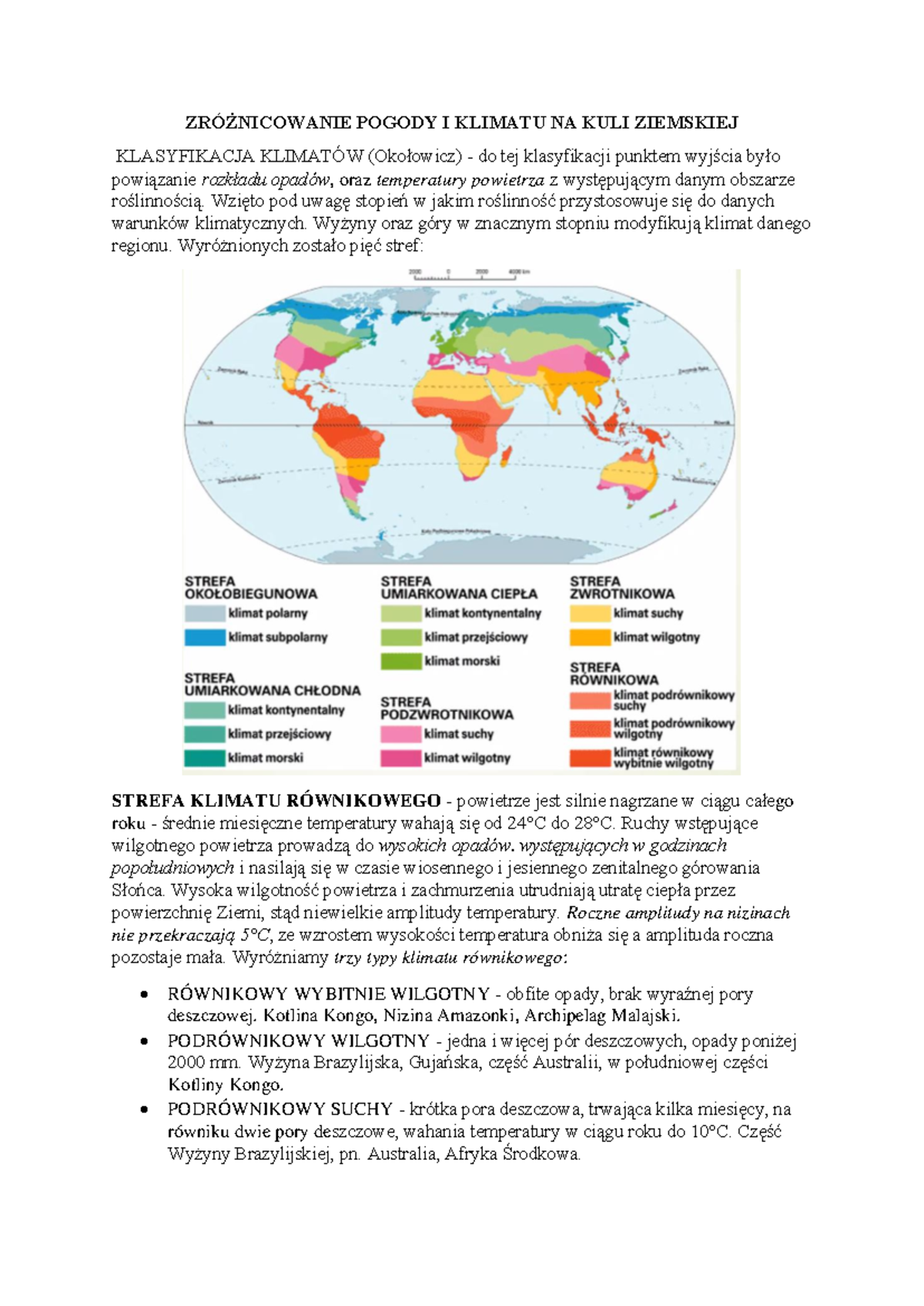 WYKŁAD 5 Geografia Turystyczna - ZRÓŻNICOWANIE POGODY I KLIMATU NA KULI