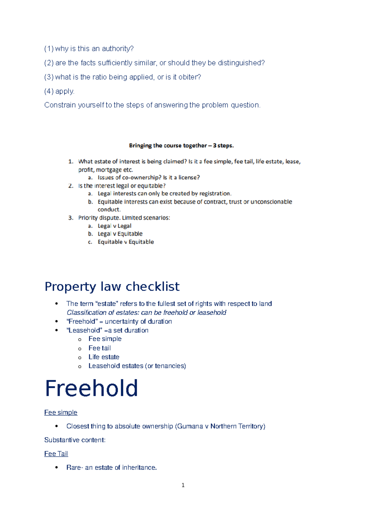 Property Exam Notes (1) why is this an authority? (2) are the facts