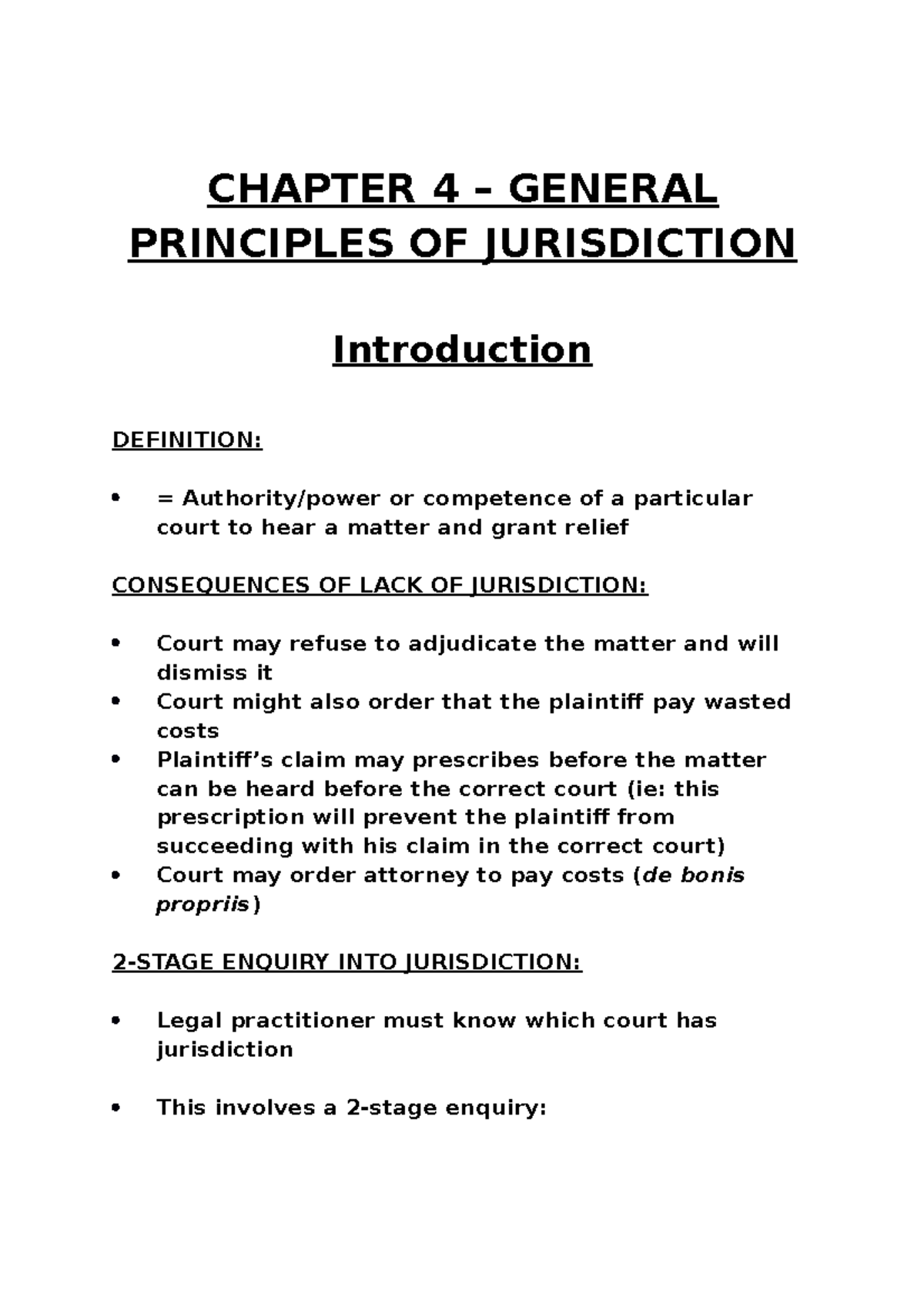 Chapter 4 CHAPTER 4 GENERAL PRINCIPLES OF JURISDICTION Introduction