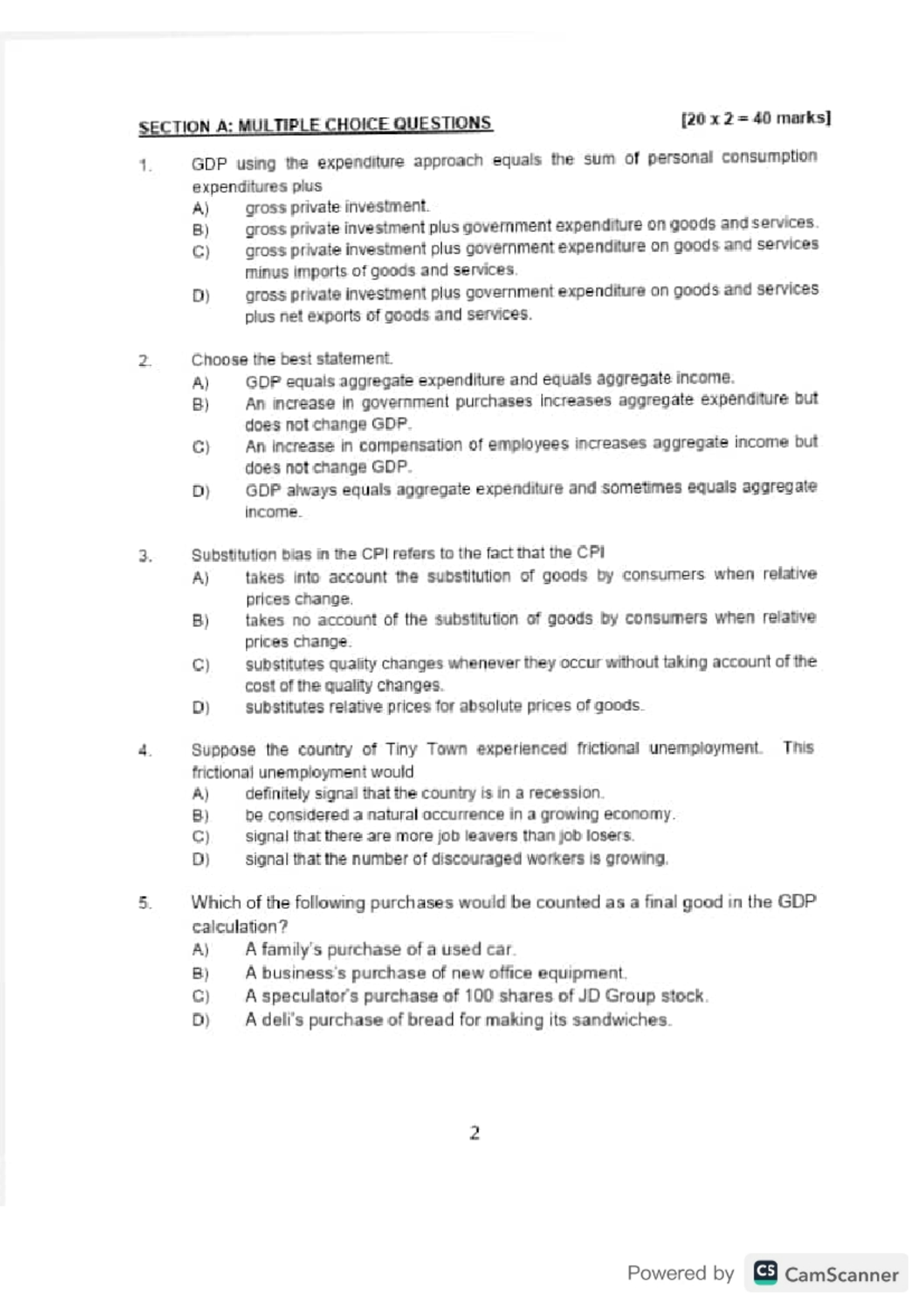 Ecc102 Test 1 Revision Questions Multiple Choice Ecc102 Mandela