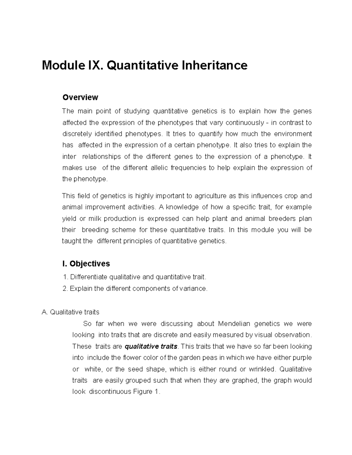 Module 9 Quantitative Module IX. Quantitative Inheritance