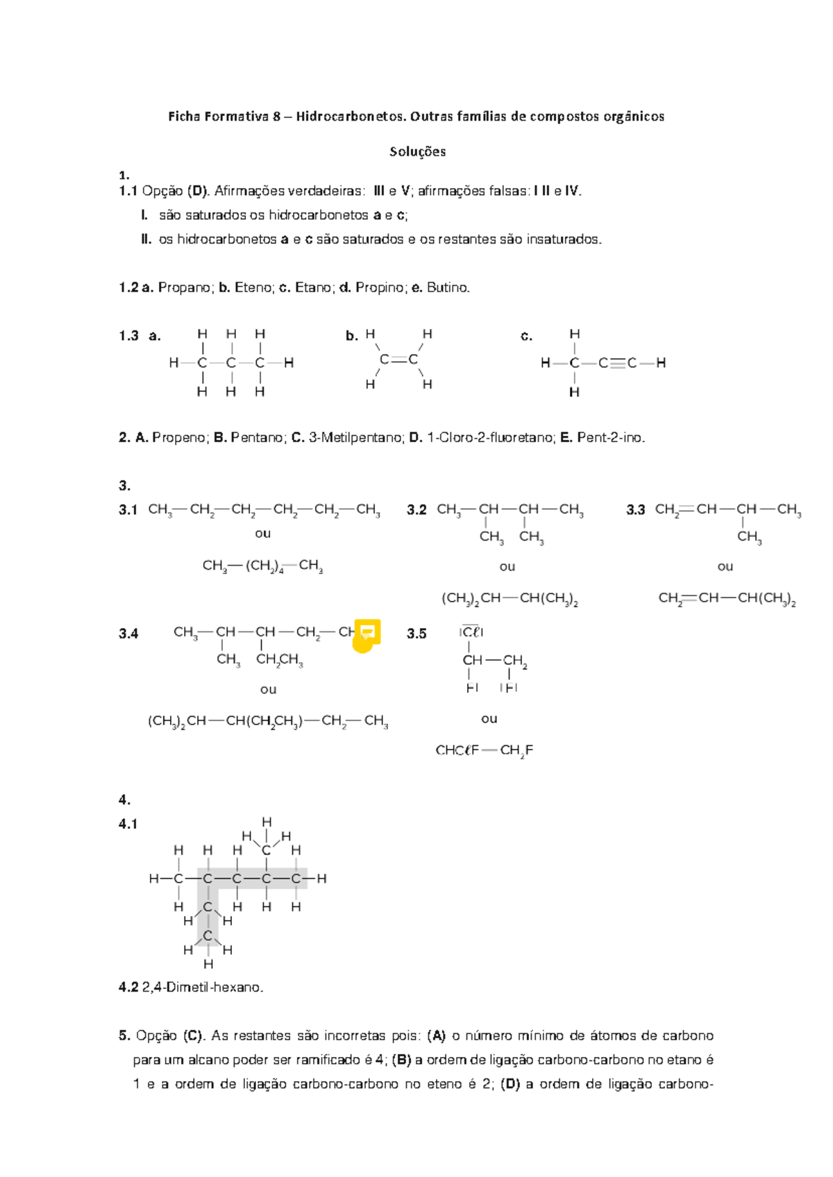 Ficha 8 solucoes - fffffffff - Ficha Formativa 8 – Hidrocarbonetos ...