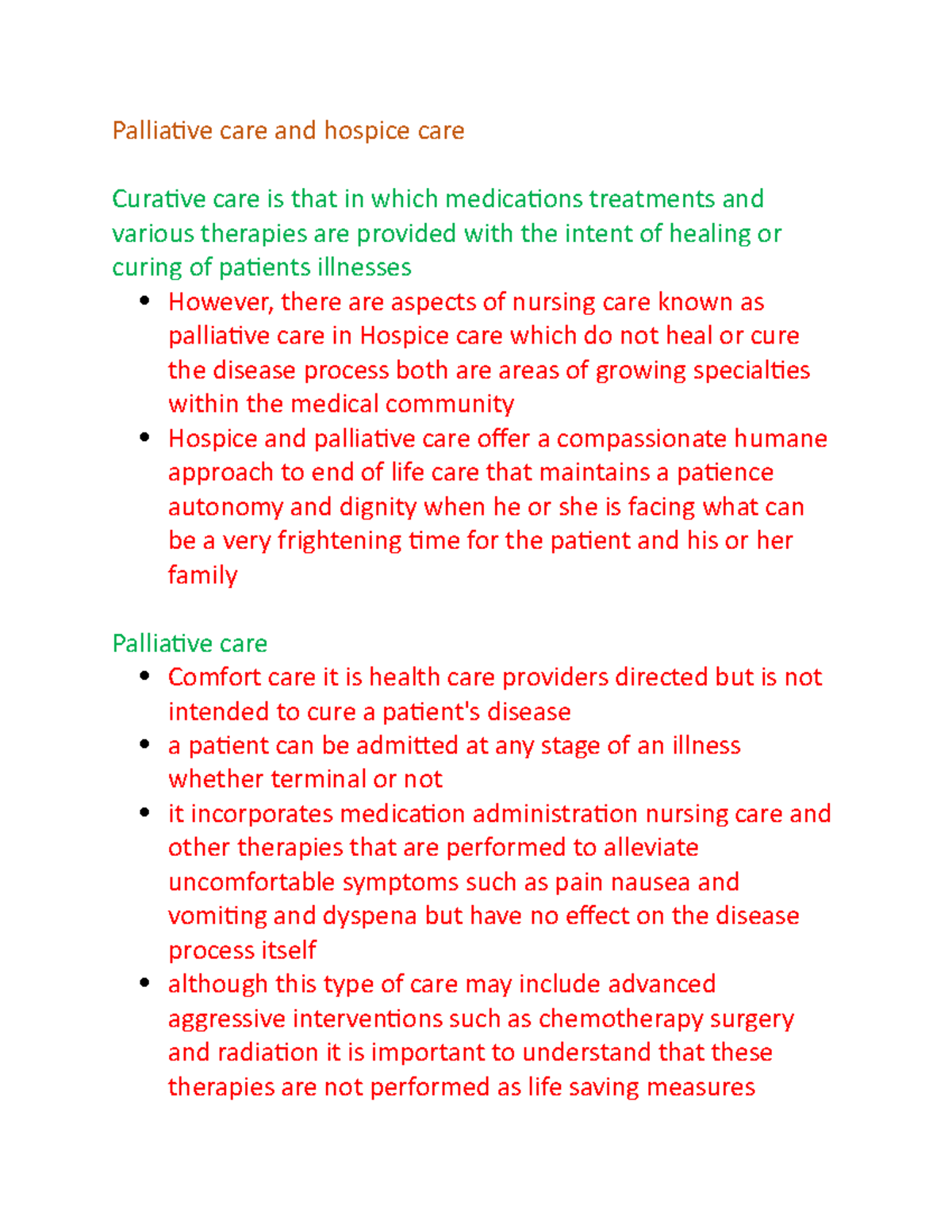 Ch. 10 loss grief and dying - Palliative care and hospice care Curative ...