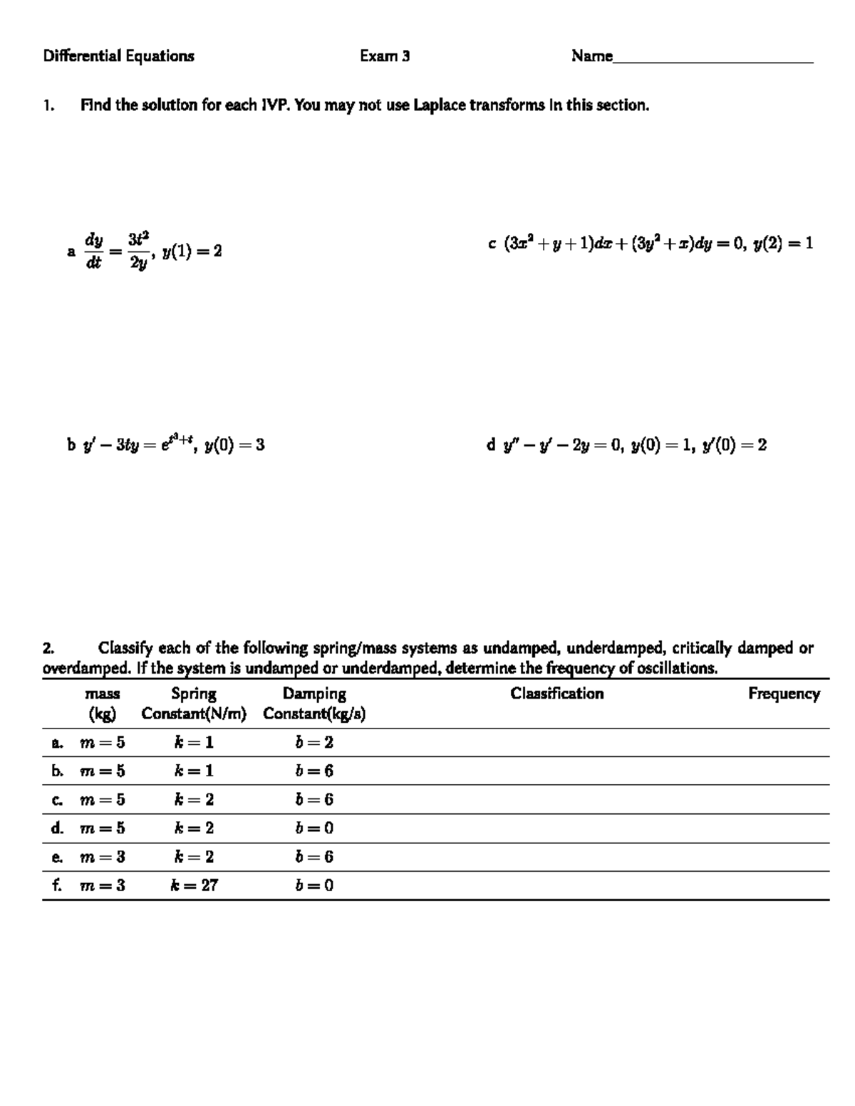 Differential Equations Exam 3 MAT 3043 Studocu