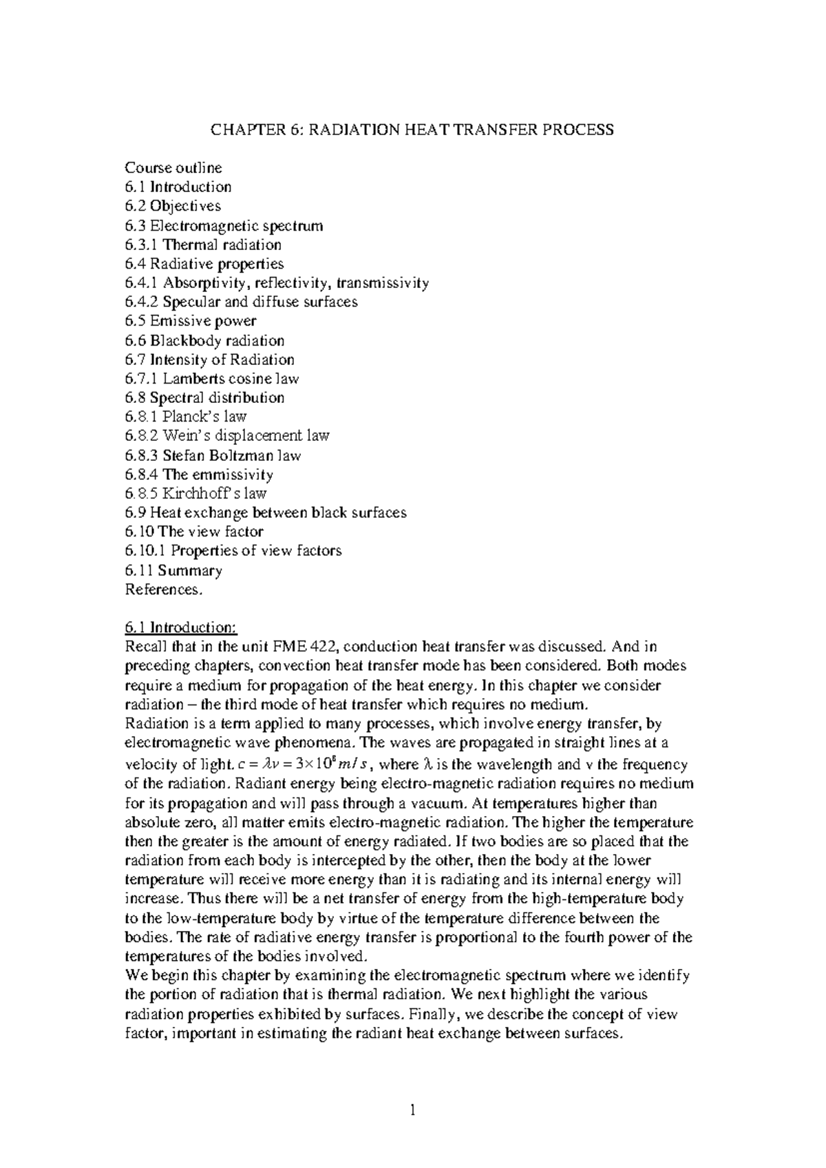 Chapter 6 Radiation heat transfer process - CHAPTER 6: RADIATION HEAT ...