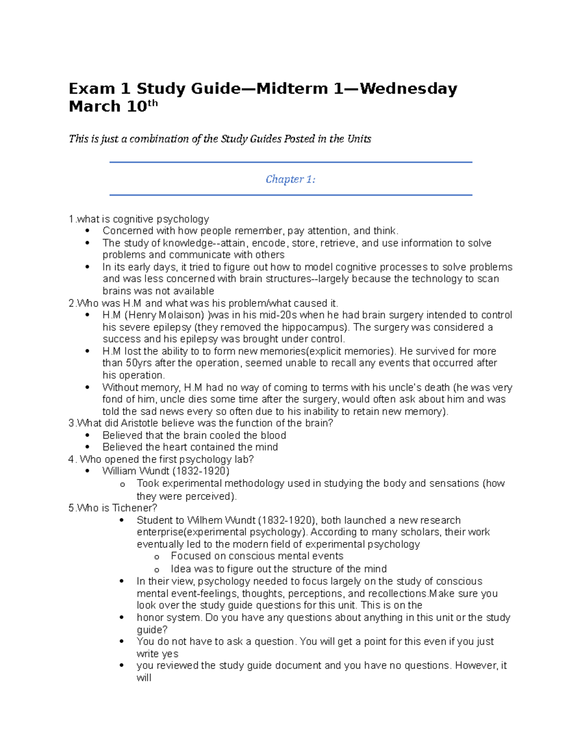 Exam 1 Study Guide Chapters 15 summaries Exam 1 Study Guide