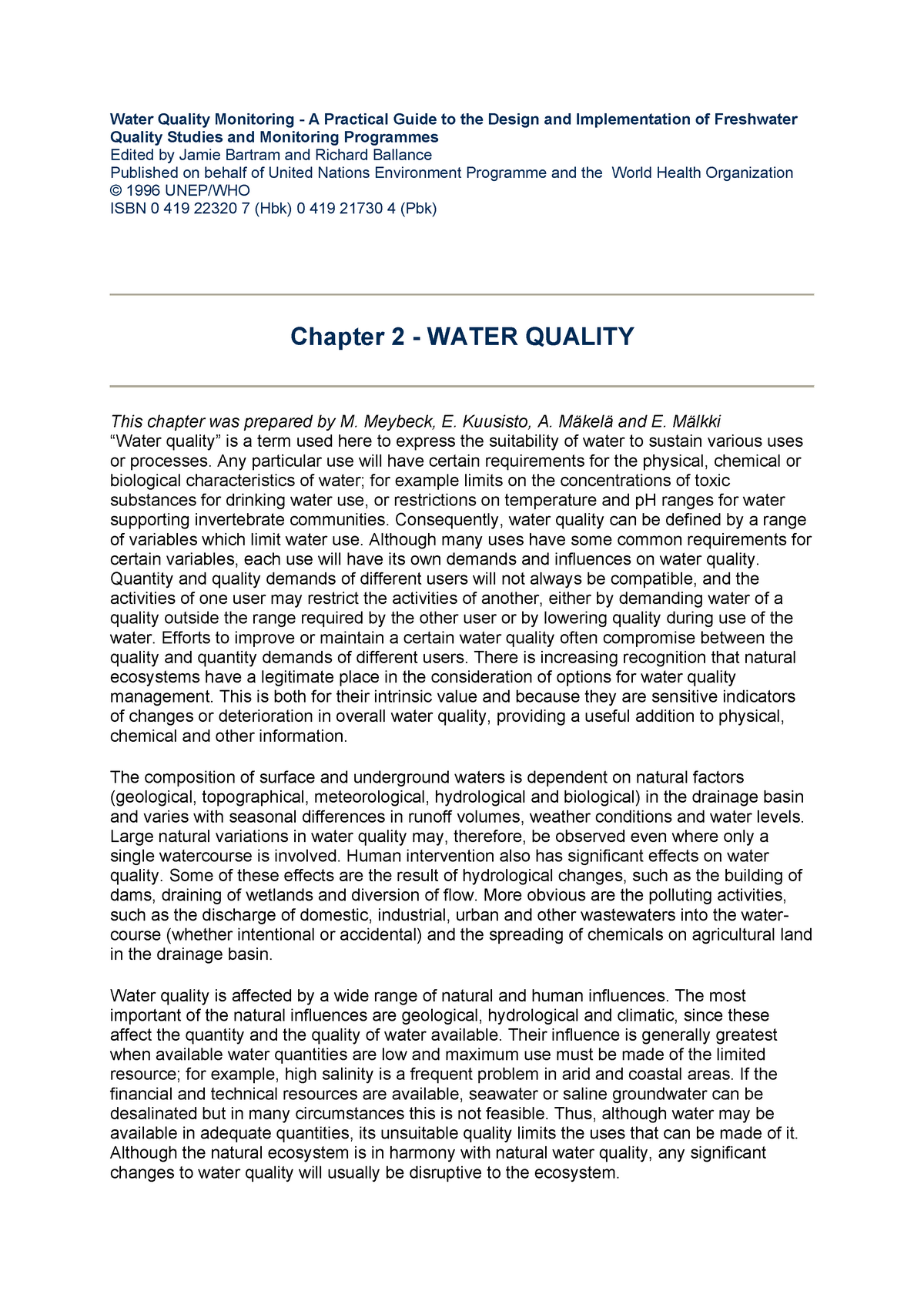 literature review of water quality