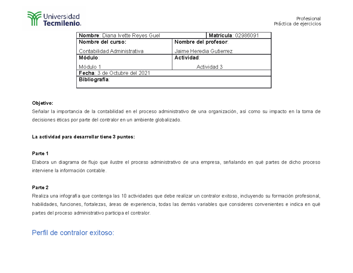 ACTIVIDAD 1 CONTABILIDAD ADMINISTRATIVA Tec MIlenio - Práctica de