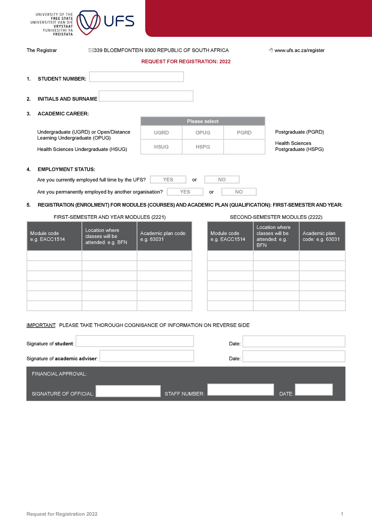 Dv4 request for registration 2022 for - The Registrar *339 BLOEMFONTEIN ...