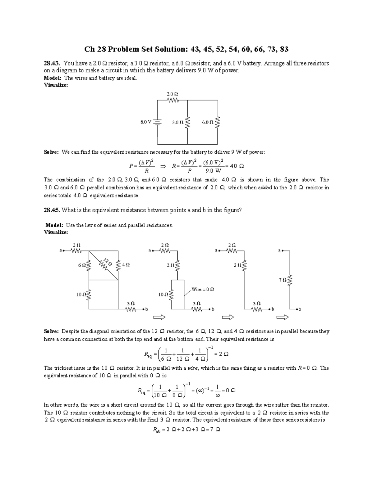 Ch 28 Problem Set Solution pt 1 - Ch 28 Problem Set Solution: 43, 45 ...