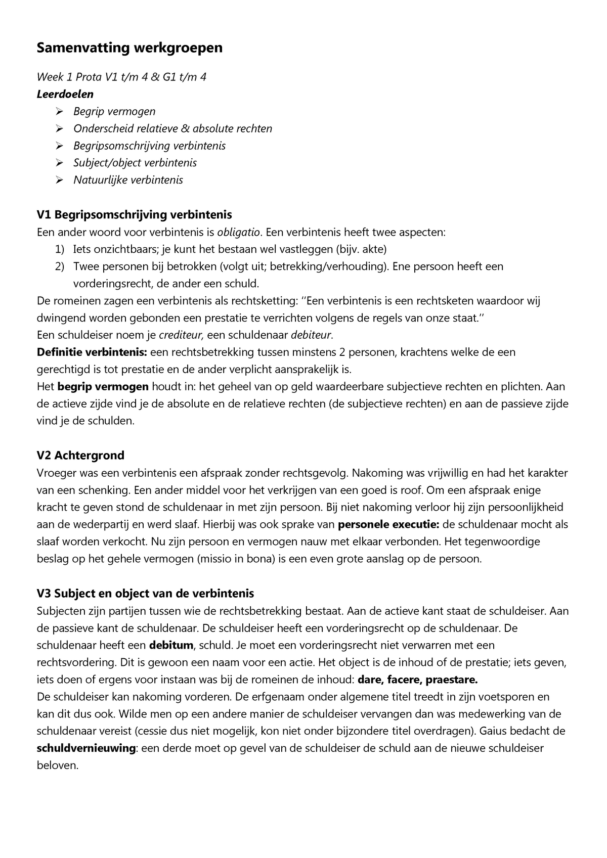 Samenvatting, Romeins Recht Prota verbintenissenrecht, week 1-6. rn ...