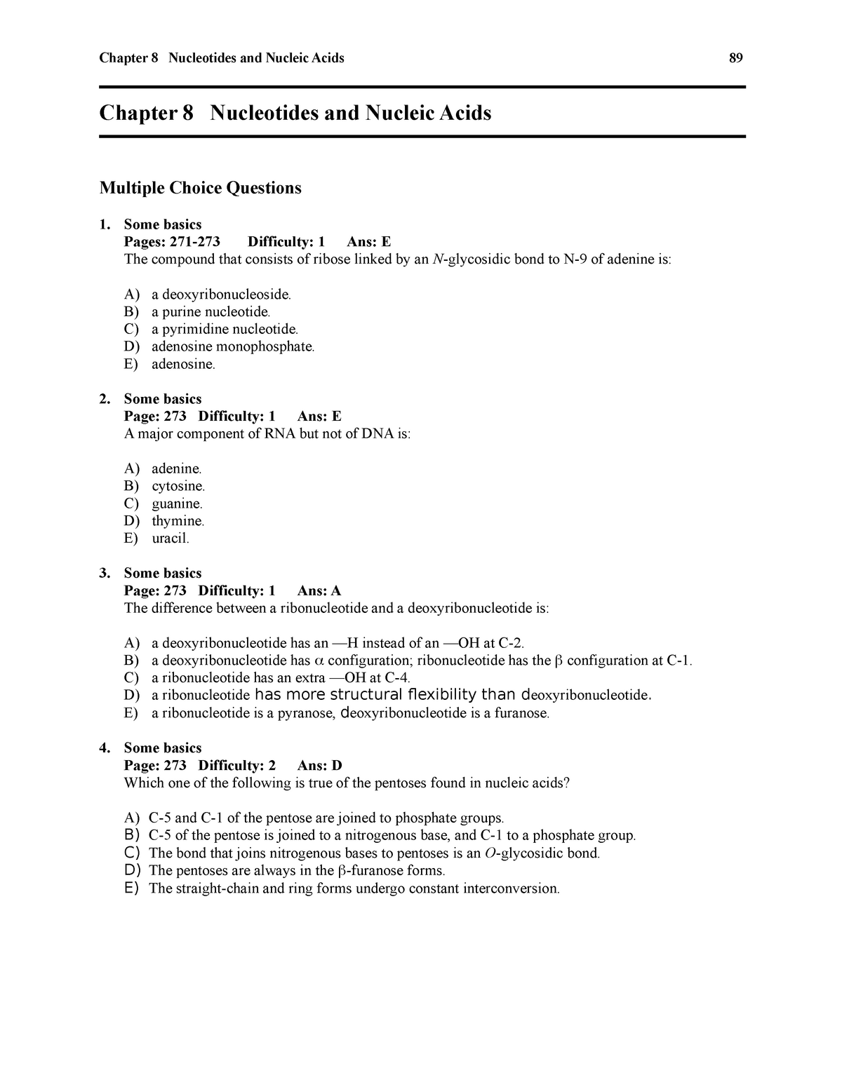 Tutorial Work Chapter 8 Nucleotides And Nucleic Acids Multiple Choice Questions Some Basics Studocu