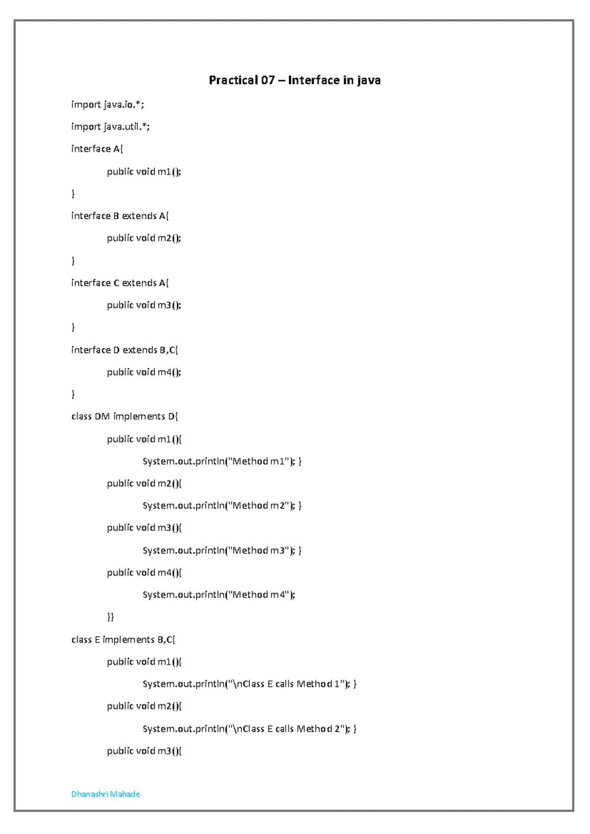 Practical 05 - Object Oriented Programming in Java - Dhanashri Mahade ...