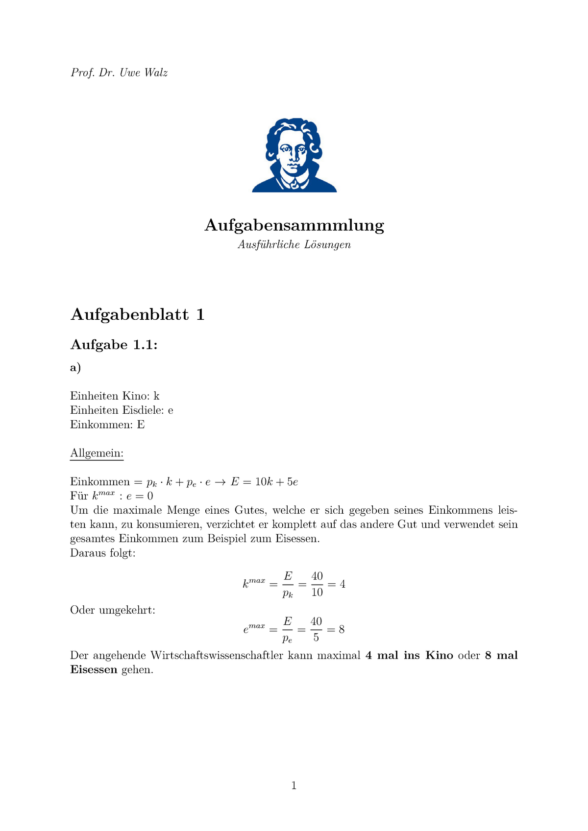 Klausur August Fragen Und Antworten Basiskurs Mikro Konomik Ws Prof Dr Uwe