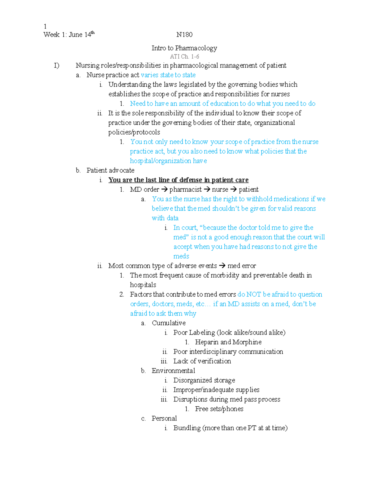 Week 1 Pharmacology Lecture Notes - Week 1: June 14th N Intro to ...