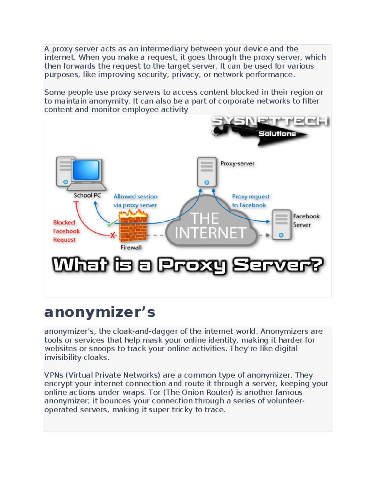 cyber security notes A proxy server acts as an intermediary between