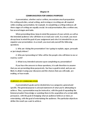 Purposive Communication Chapter 5 - Chapter V COMMUNICATION AIDS AND ...