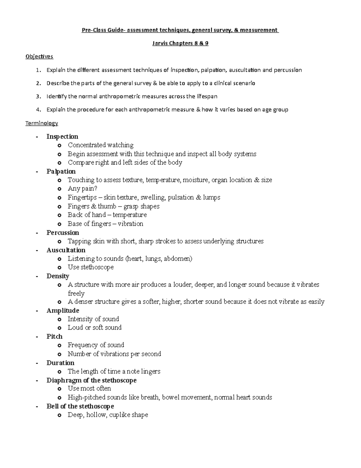 Wk 3 Preclass guide - assessment techniques, general survey, vital ...