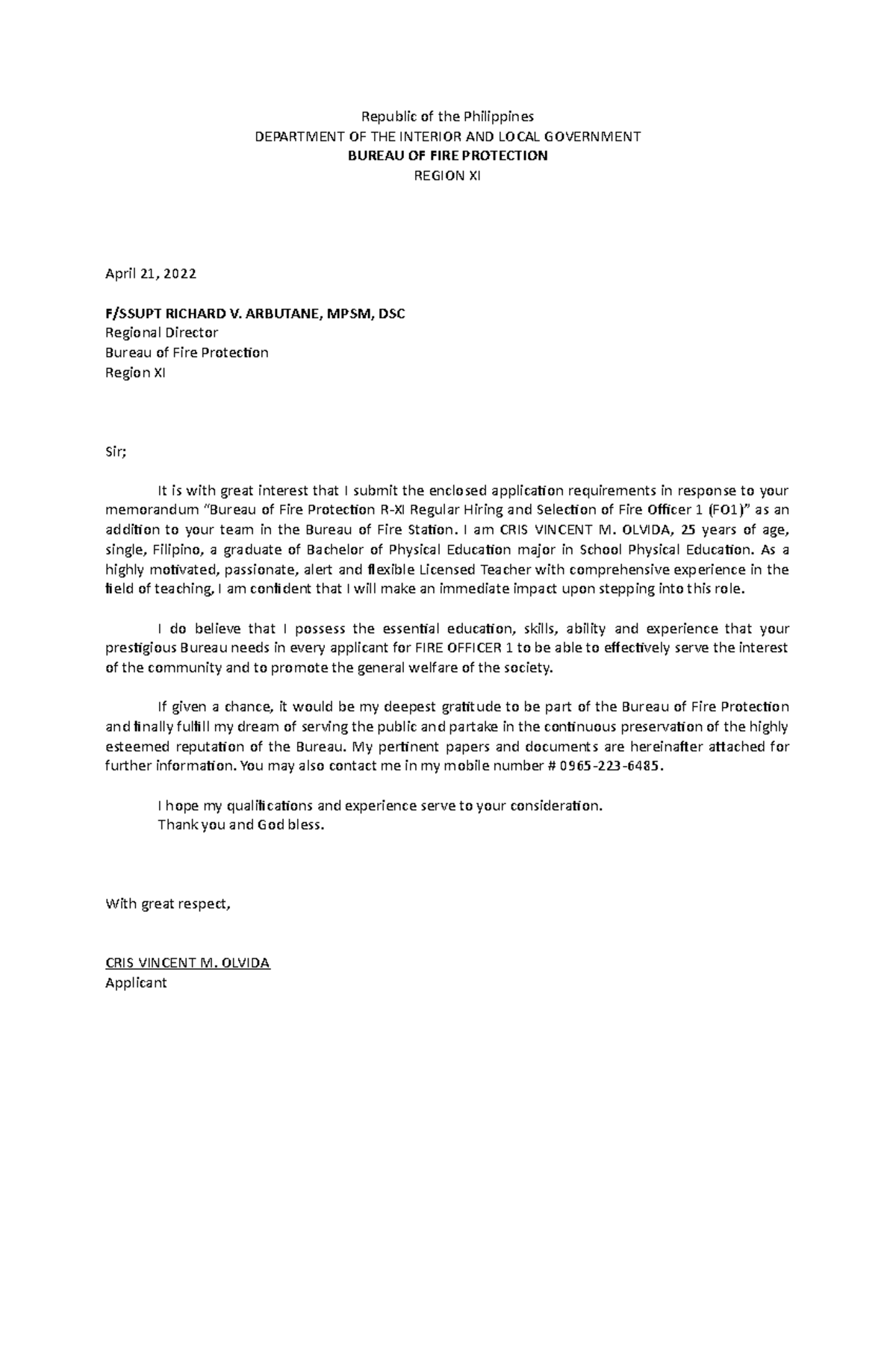 BFPApplication bureau of fire Republic of the Philippines