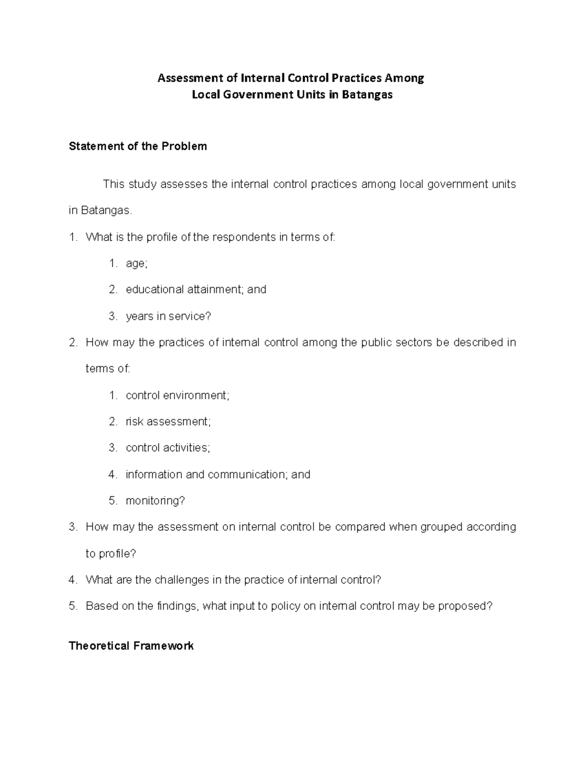 Sample - Research for Nursing students - Assessment of Internal Control ...