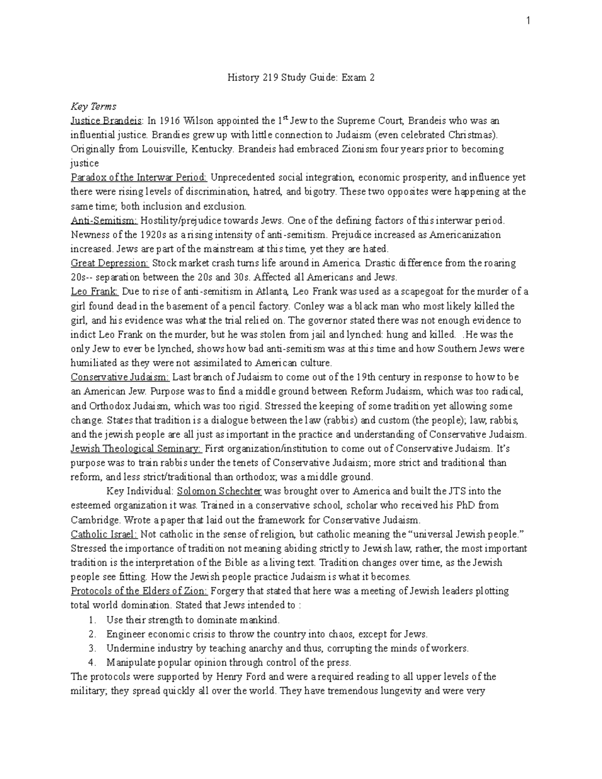 History 219 Study Guide 2 - 1 History 219 Study Guide: Exam 2 Key Terms ...