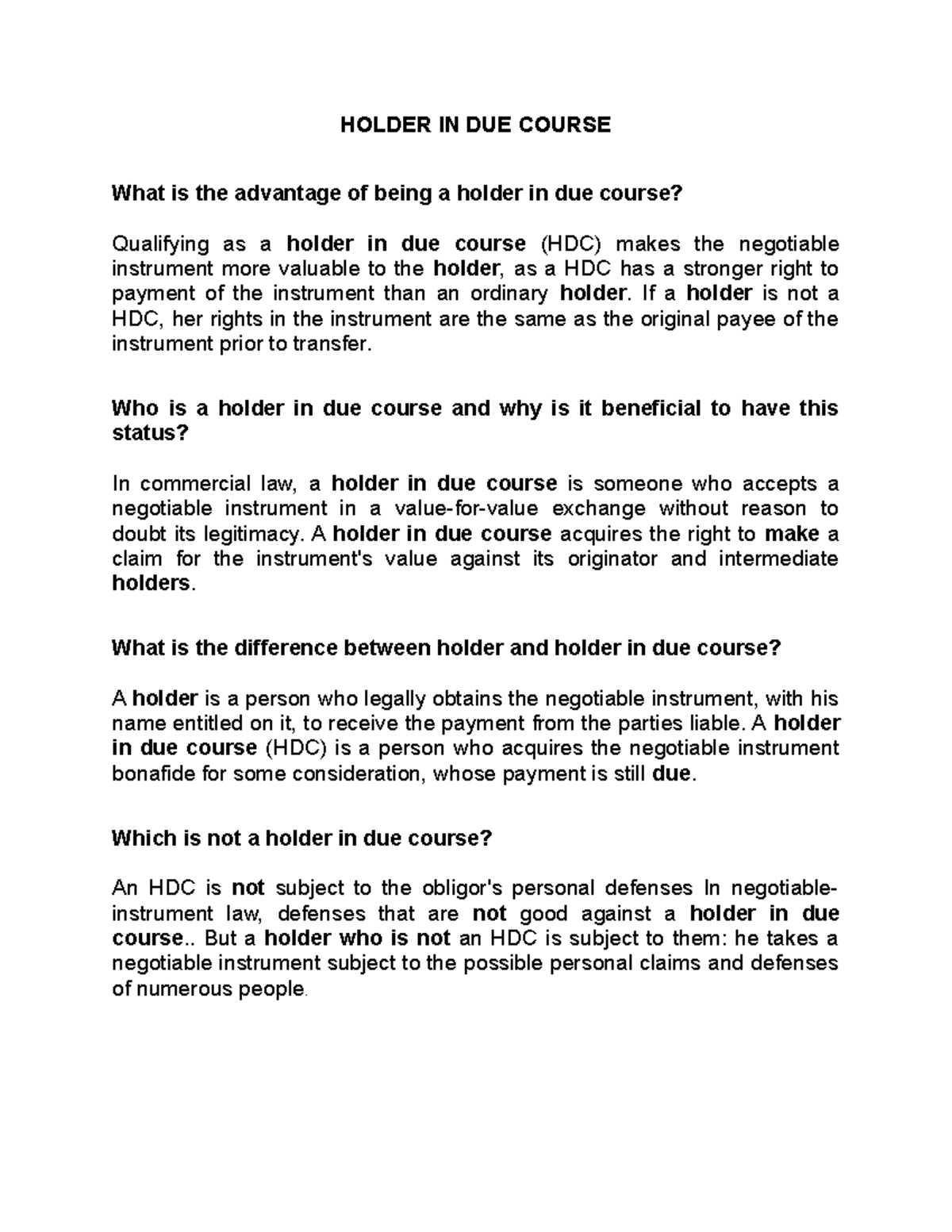 Holder IN DUE Course additional info for finals HOLDER IN DUE