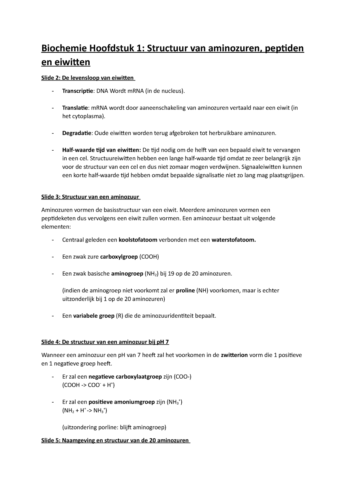 Biochemie Hoofdstuk 1 Kop Biochemie Hoofdstuk 1 Structuur Van Aminozuren Peptiden En 6228