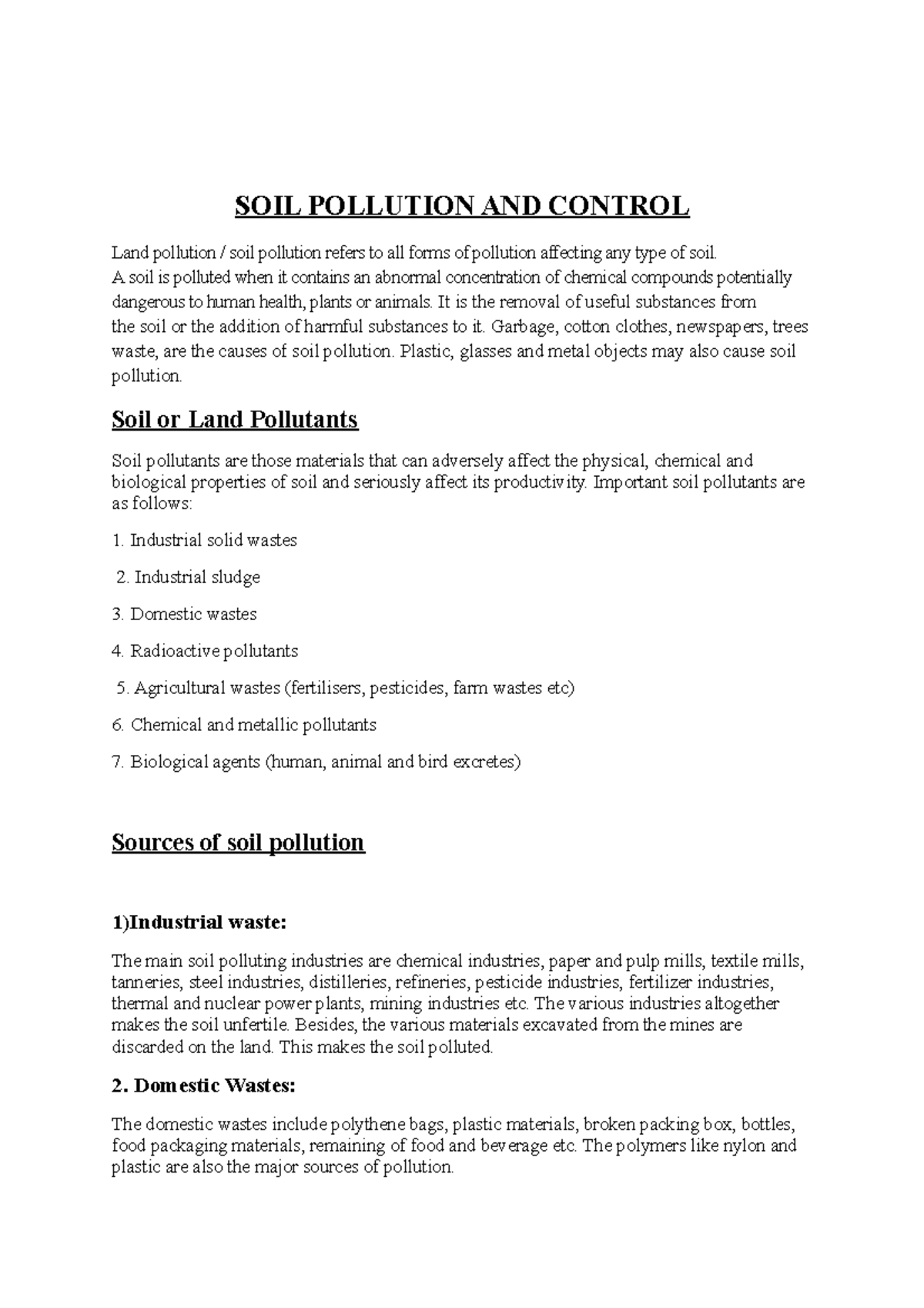 Land pollution SOIL POLLUTION AND CONTROL Land pollution / soil