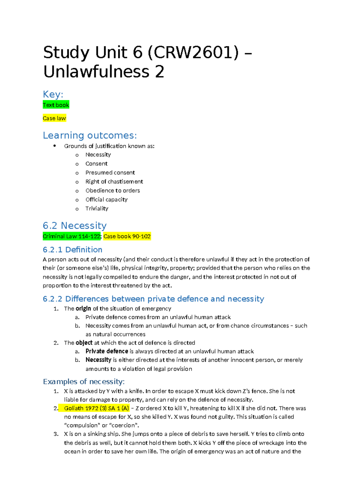 CRW2601 Study Unit 6 Unlawfulness II - Study Unit 6 (CRW2601 ...