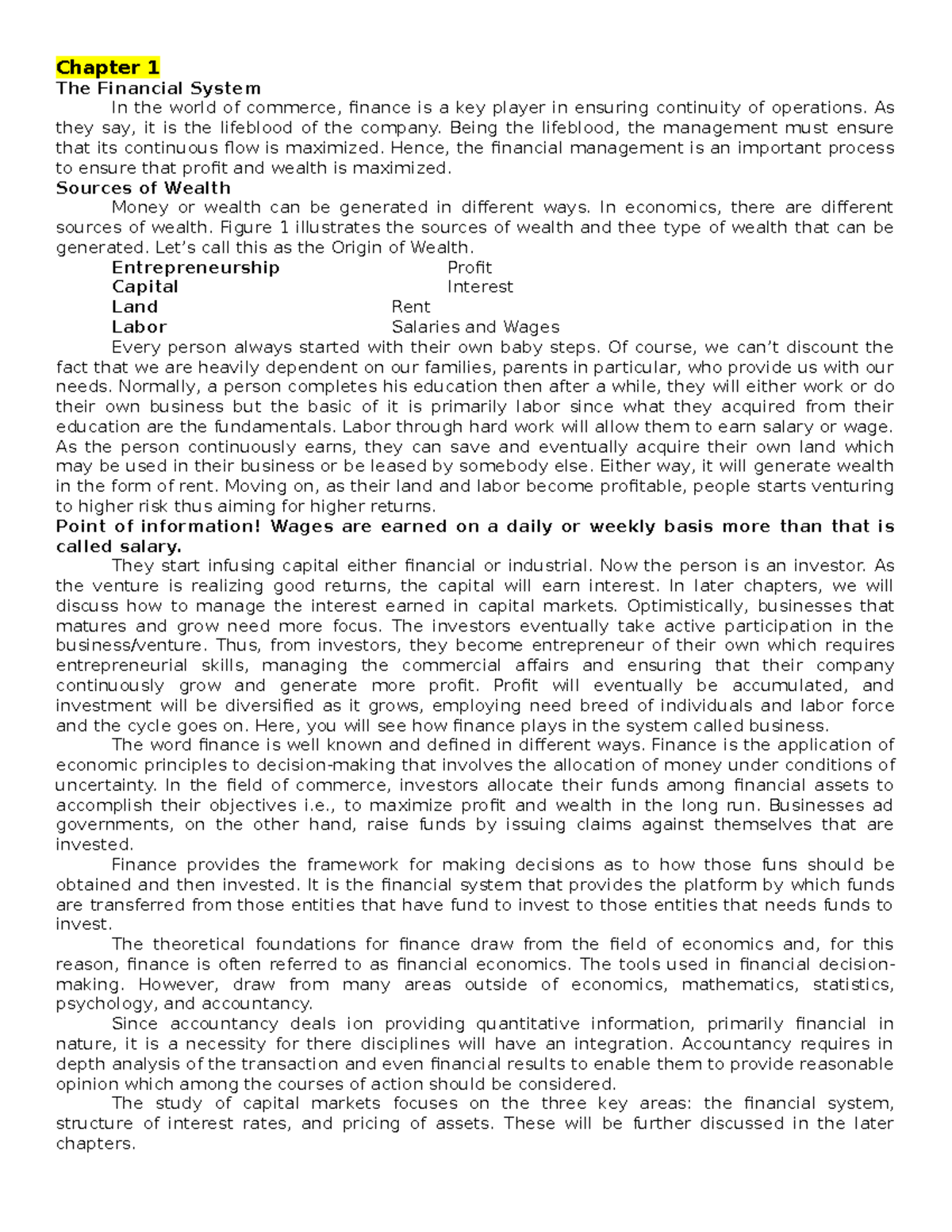 Financial Market (Chapter 1) - Chapter 1 The Financial System In the ...