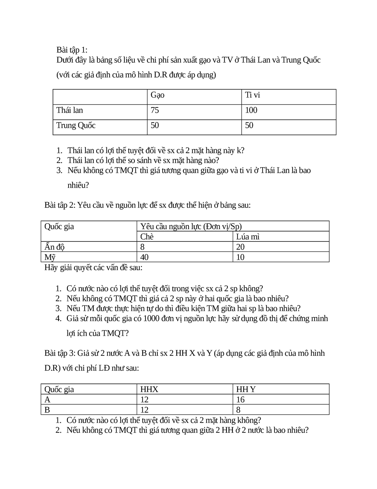 Bai Tp Thng Mi Quc T - Good Luck - Bài Tập 1: Dưới đây Là Bảng Số Liệu ...