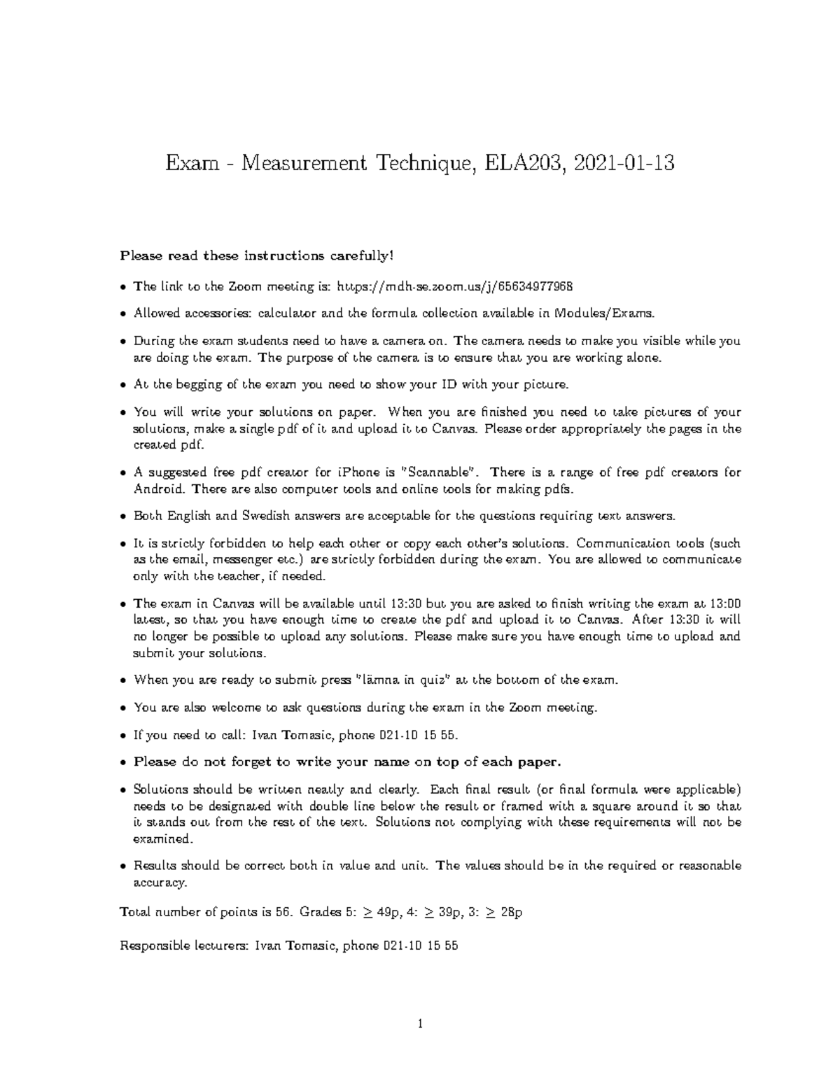 Mt 2020 Exam 2 Measurement techniques Exam Measurement Technique