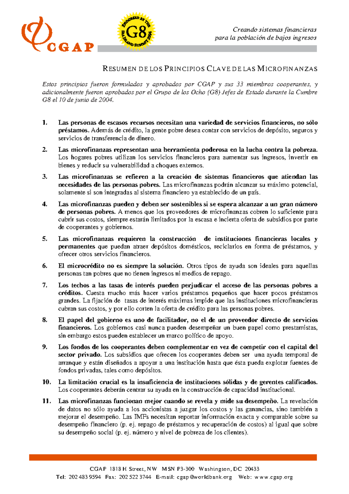 CGAP Consensus Guidelines Key Principles of Microfinance Jan 2004 ...