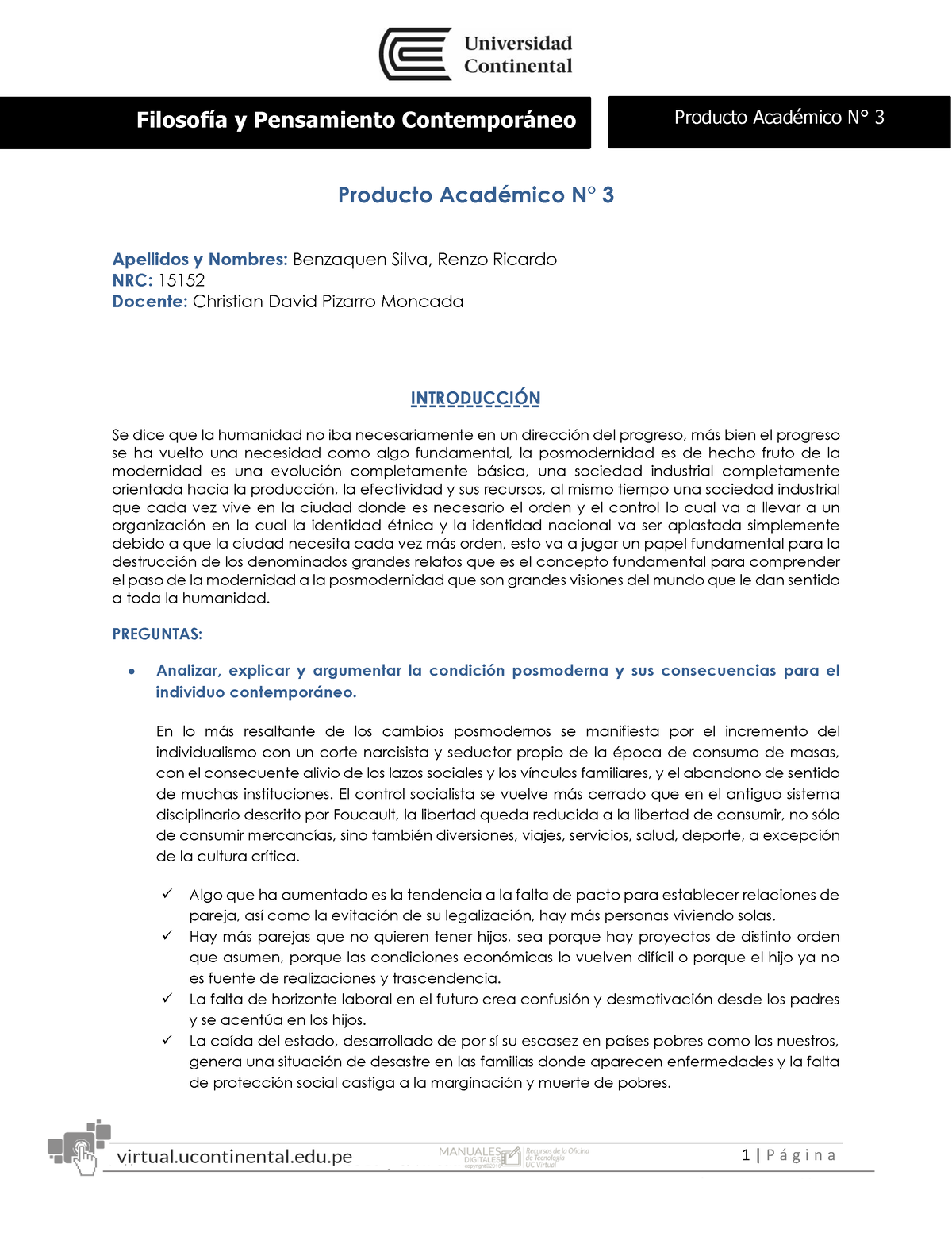 Producto Academico N3 Benzaquen Silva Renzo Ricardo Producto Académico N° 3 Apellidos Y 5033